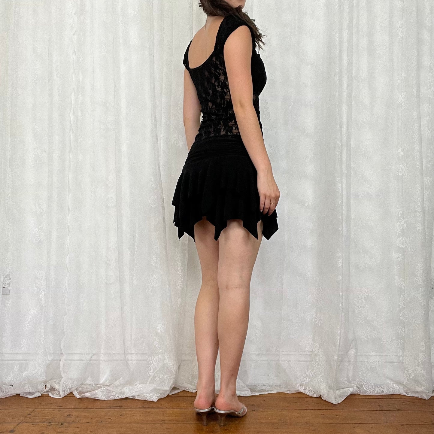 vintage 00s black lace milkmaid top