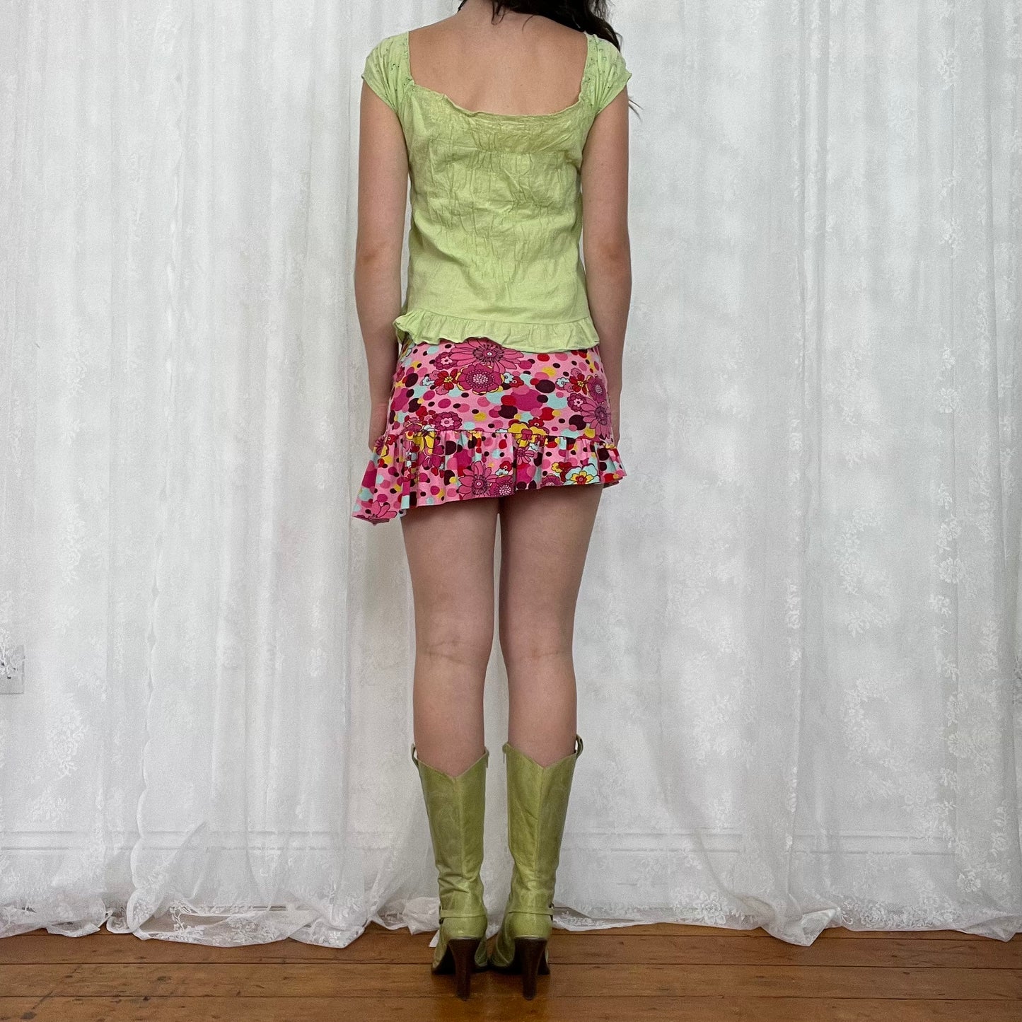 vintage 00s pale green lace up milkmaid top