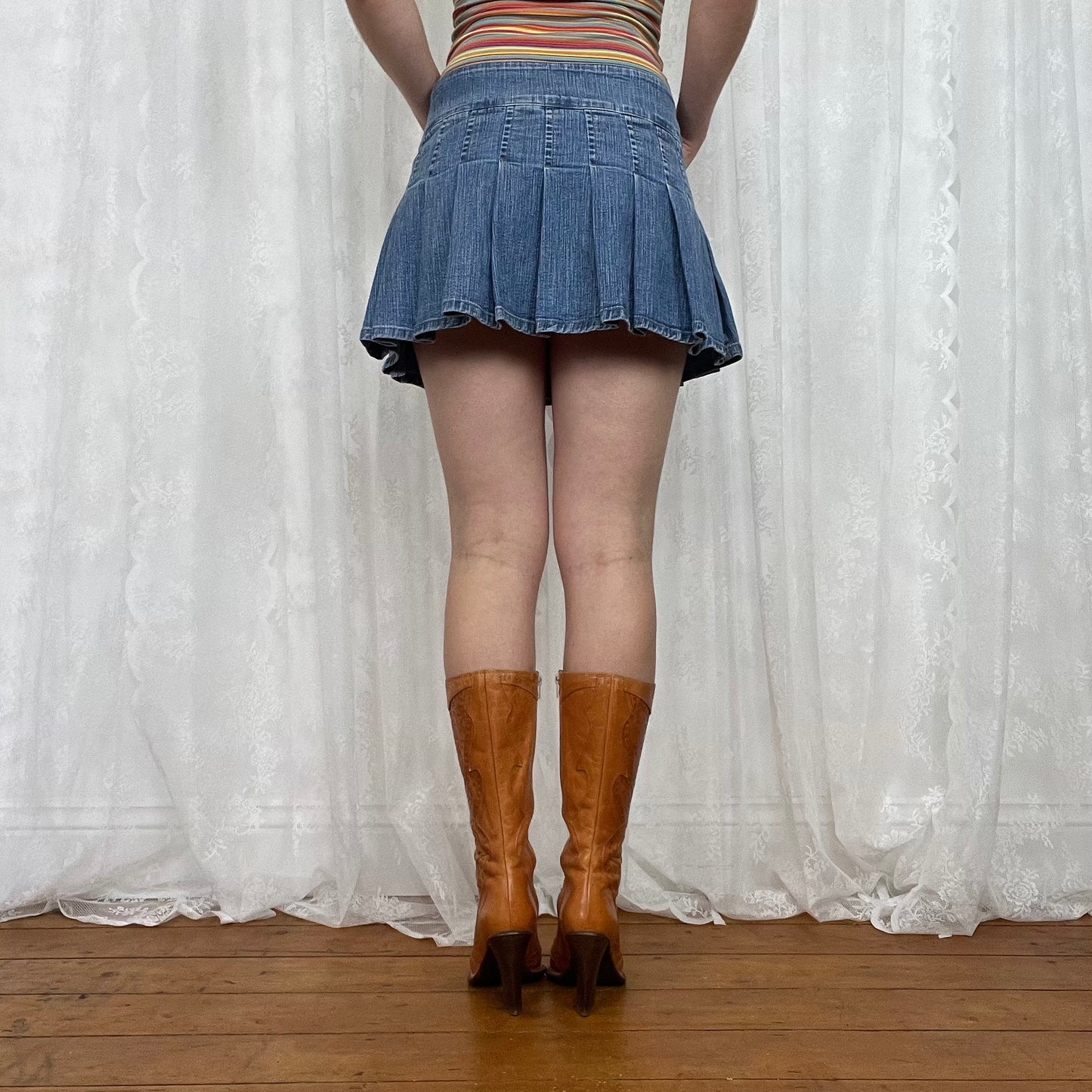 vintage 00s denim pleated mini skirt