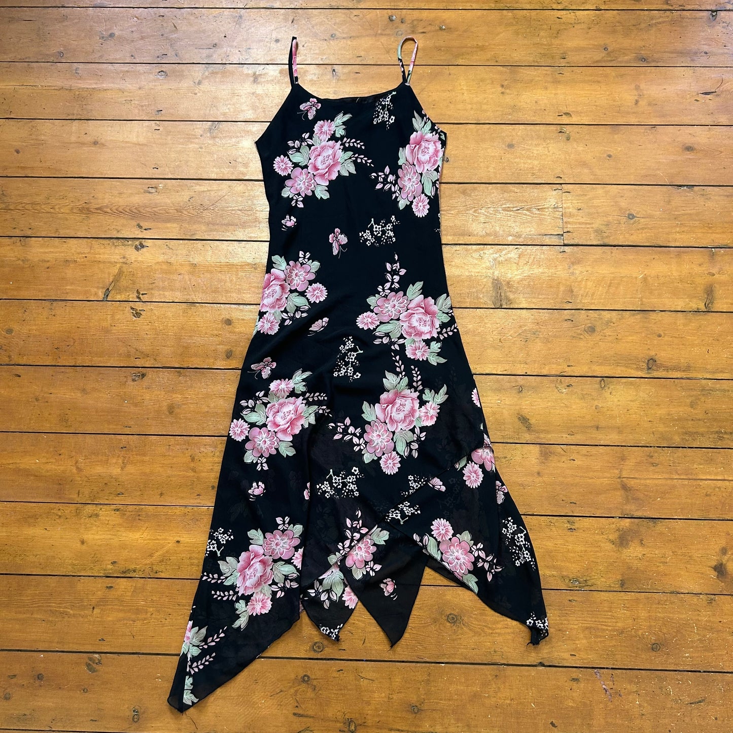 vintage 00s black floral midi dress
