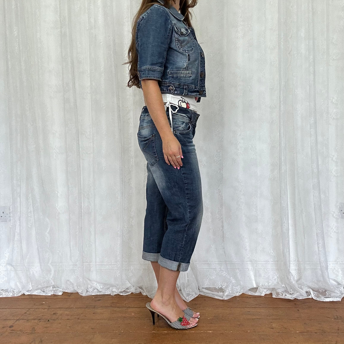 vintage 00s dark denim cropped jacket