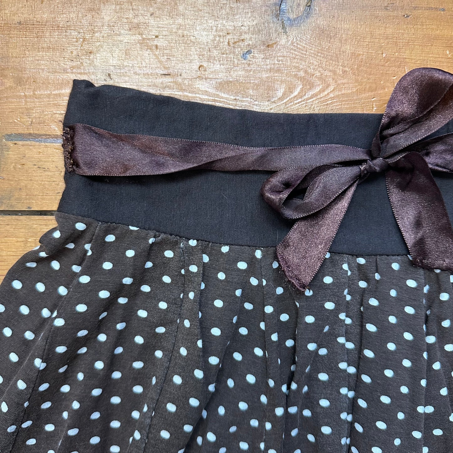 vintage 00s brown polka dot lace trim skirt