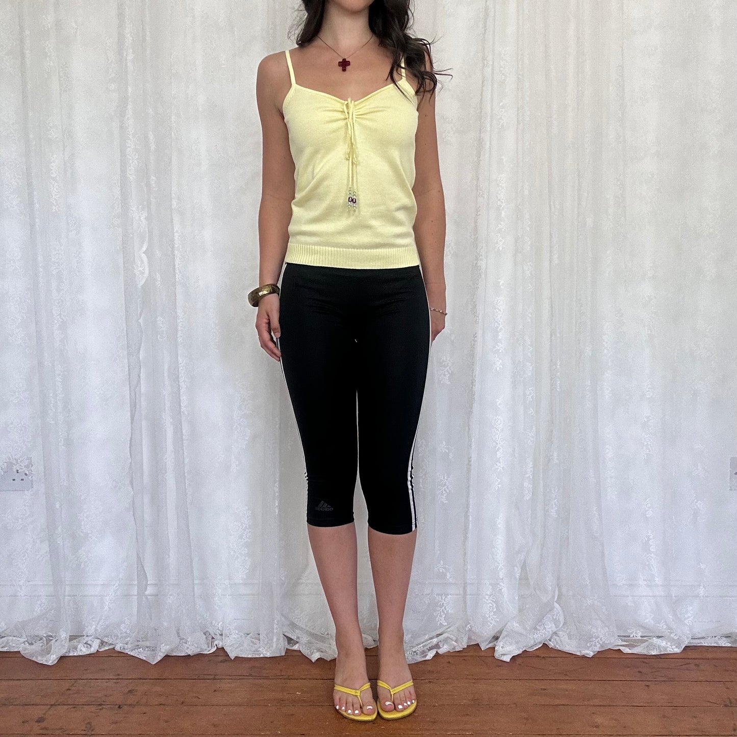 vintage 00s baby yellow beaded thin knit cami