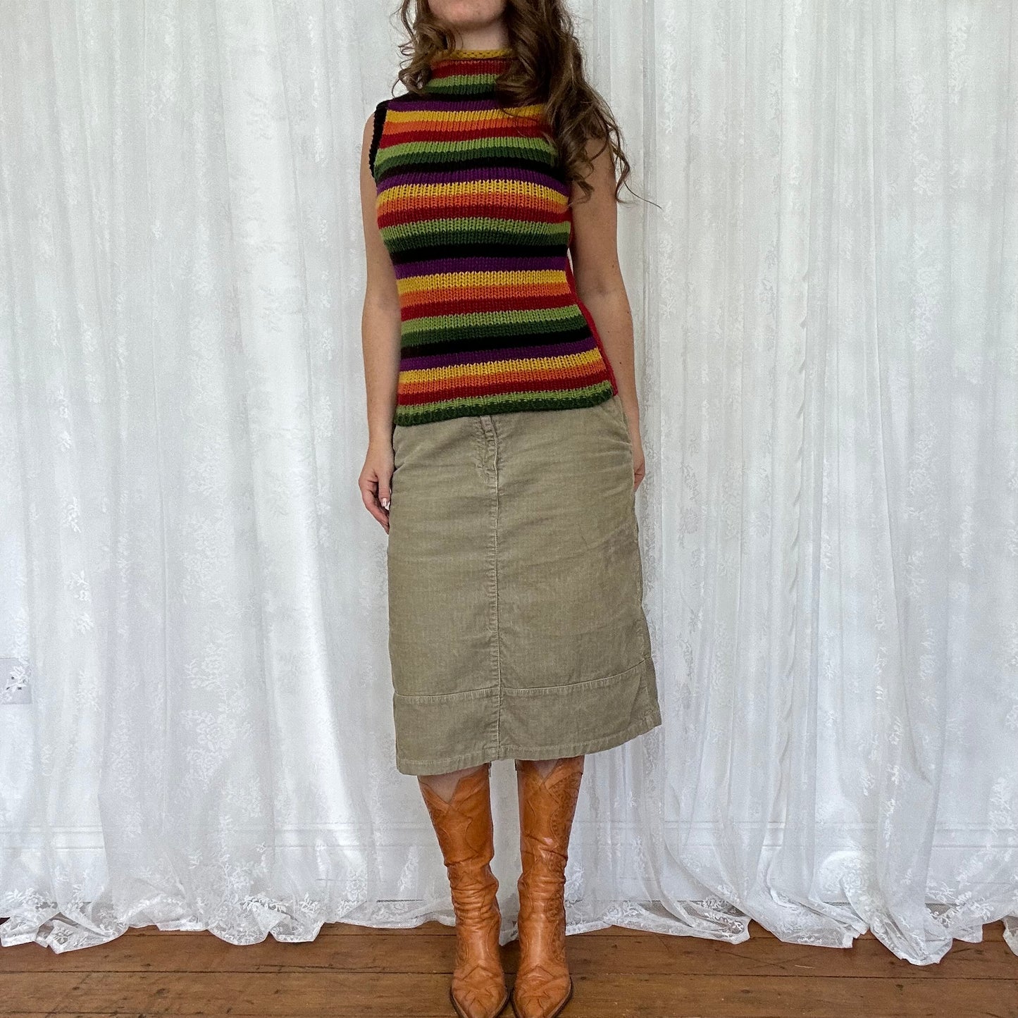 vintage 00s stripey knitted sleeveless jumper