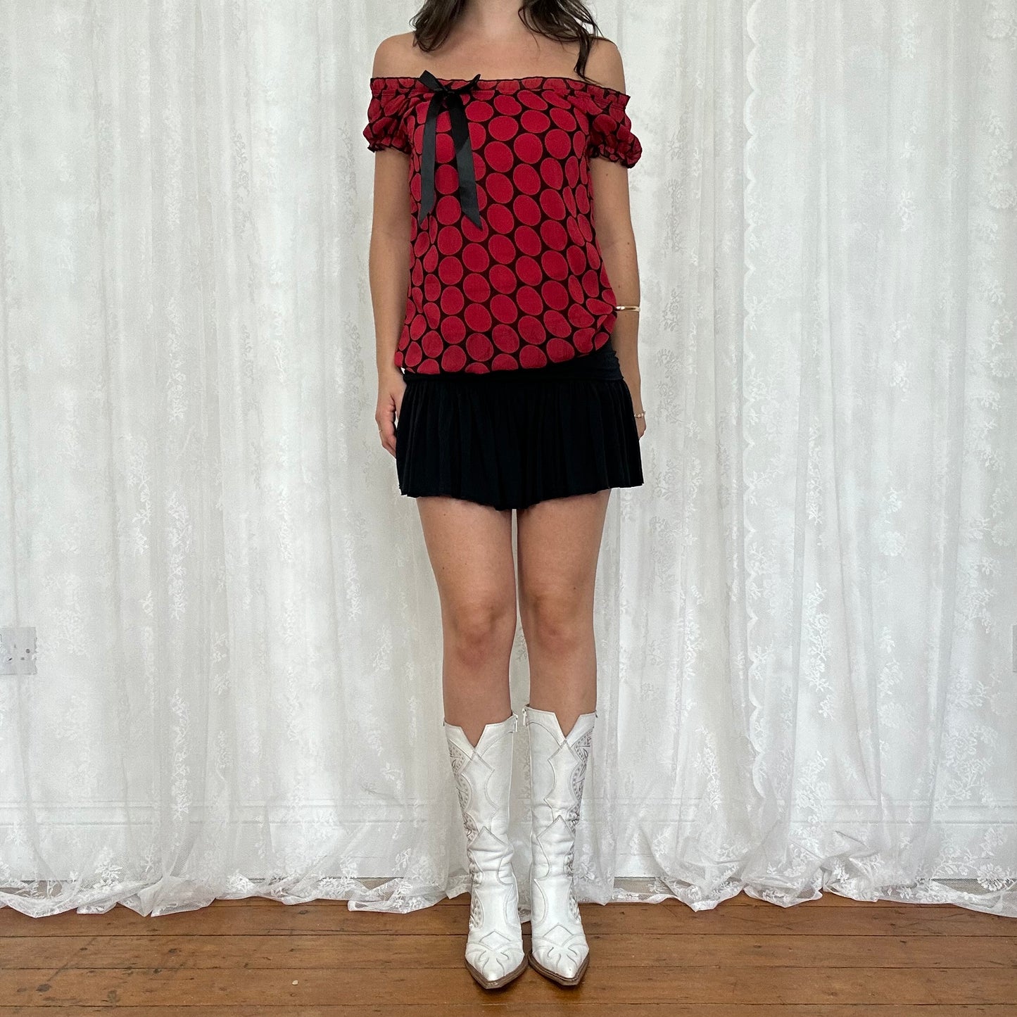 vintage 00s red and black polka dot top