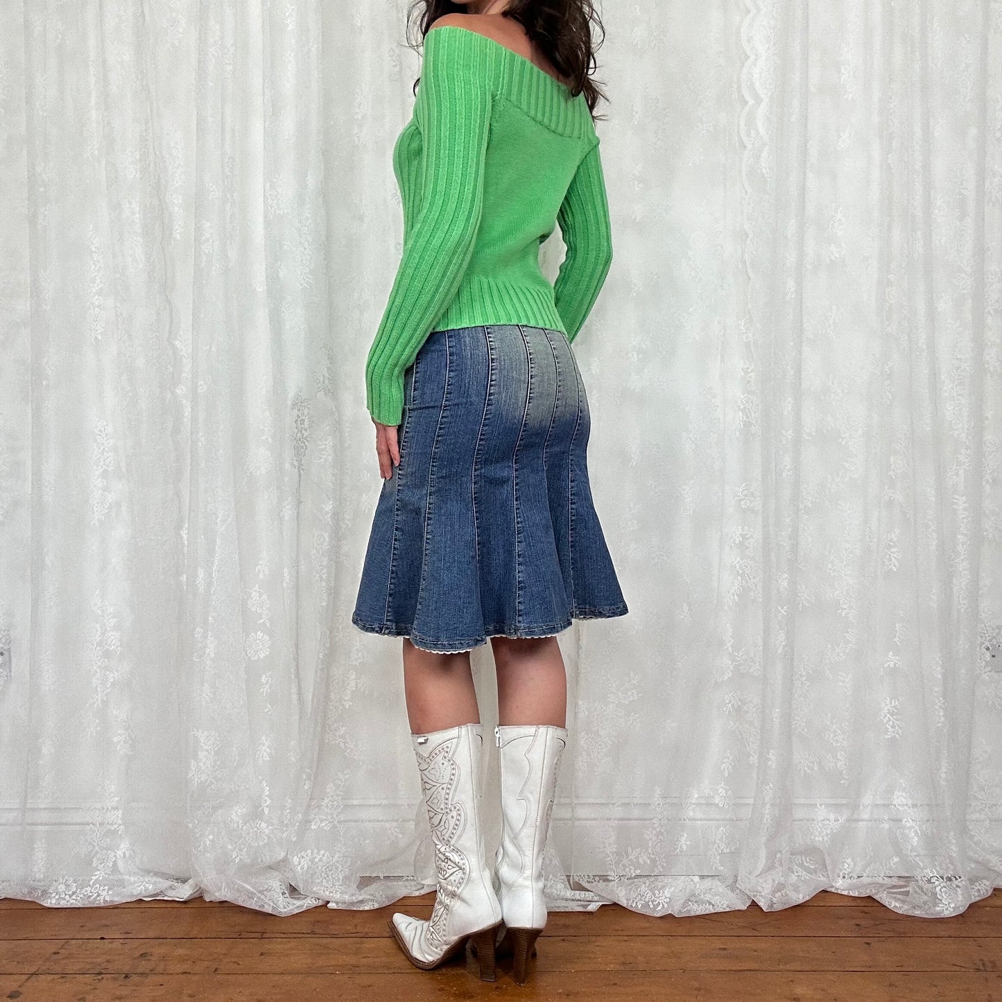 vintage 00s bright green button up off shoulder jumper