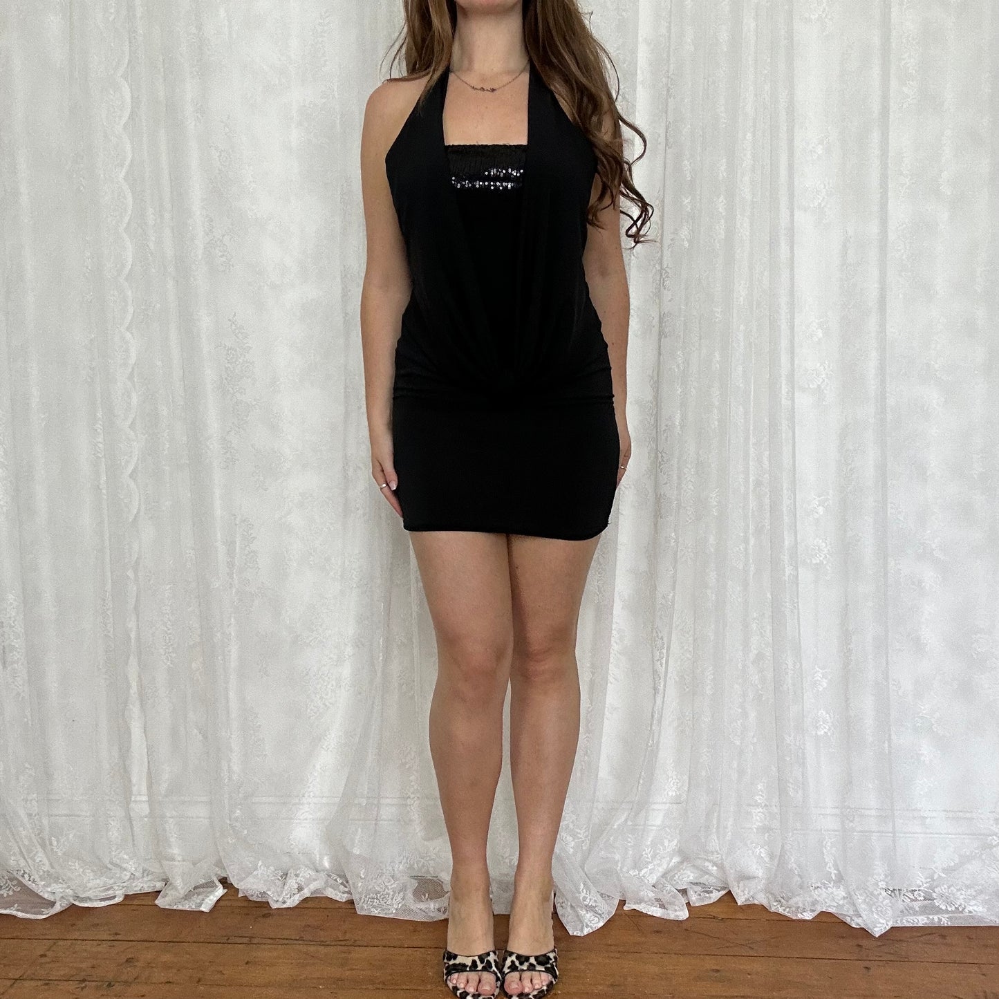 vintage 00s slinky cowl neck club dress