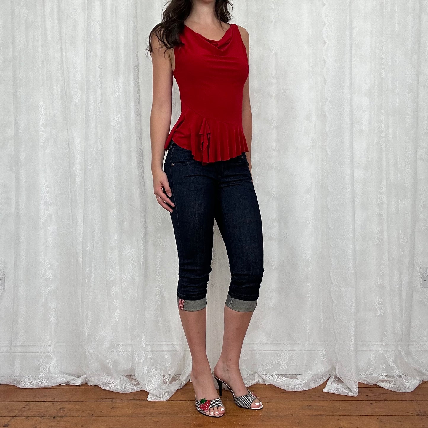 vintage 00s red slouchy cowl neck top