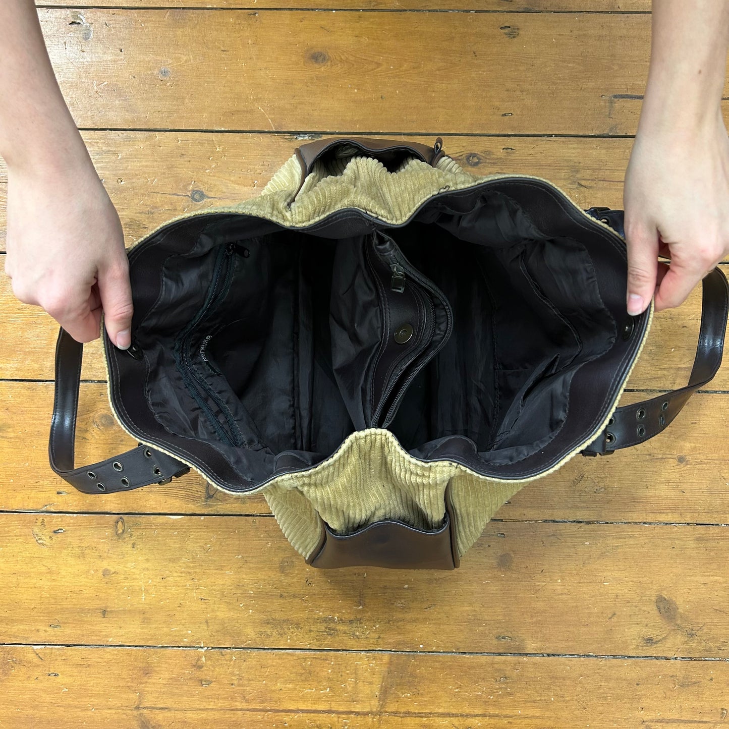 vintage 00s brown and beige cord shoulder bag