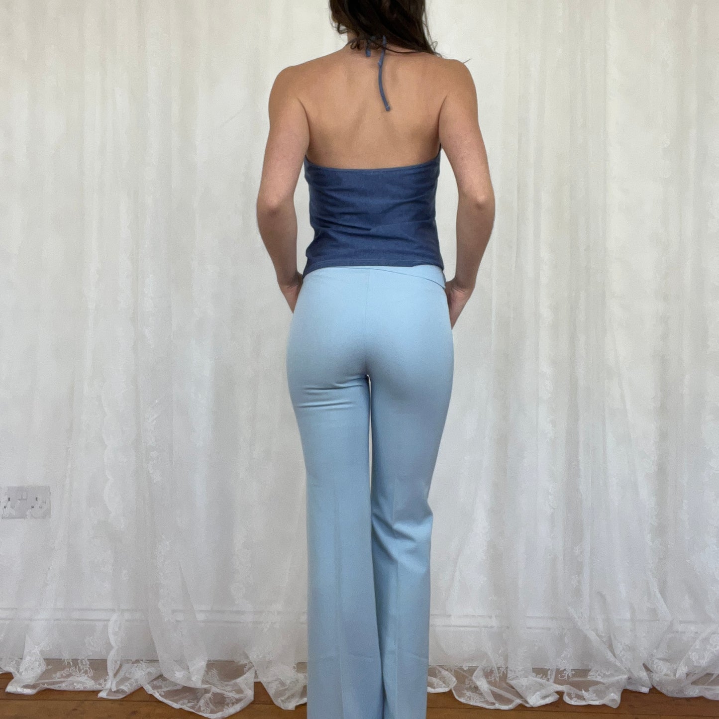vintage 00s blue mesh intimissimi floral halter top