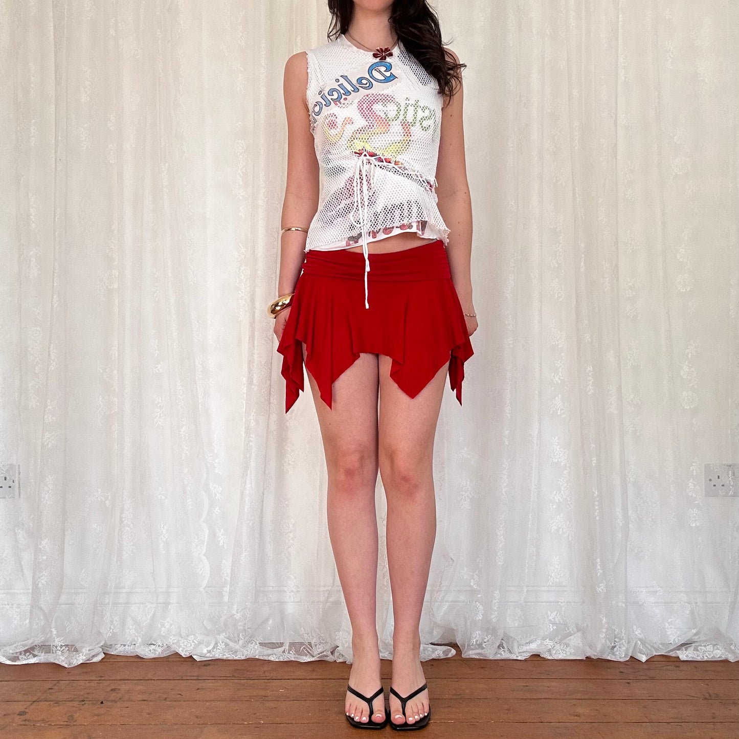 vintage 00s white netted graphic tank top