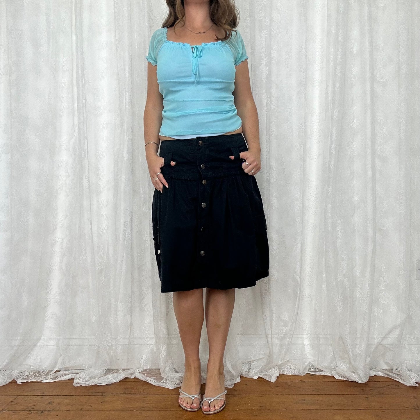 vintage 00s navy button down cargo skirt