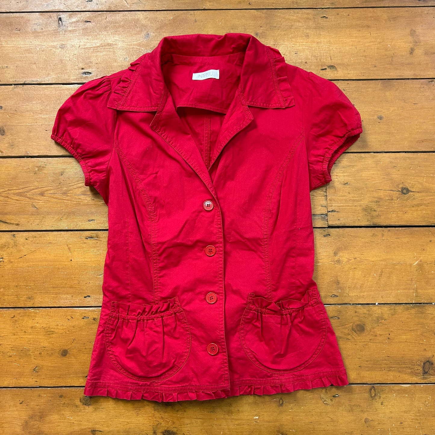 vintage 00s red short sleeve blazer style shirt