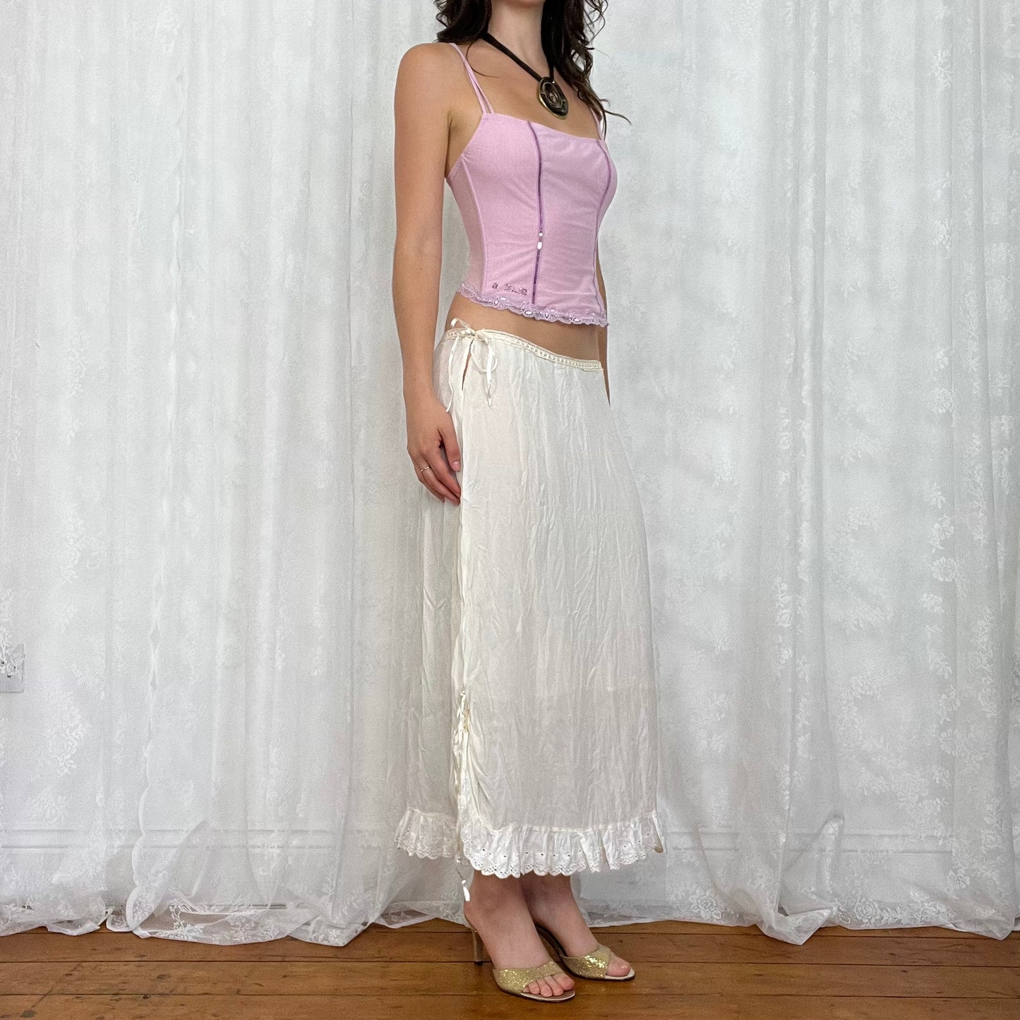 vintage 00s pink sequin cami with boning