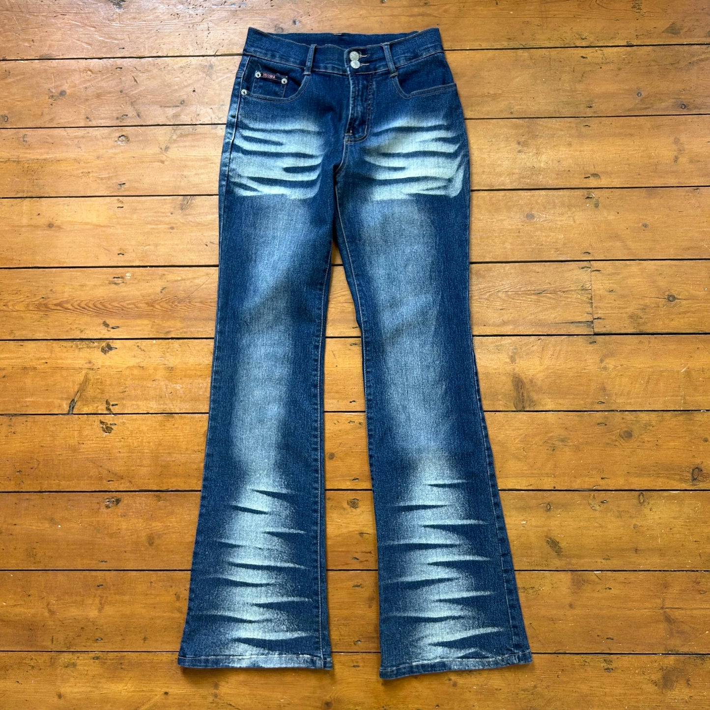 vintage 00s mid rise distressed effect flared jeans