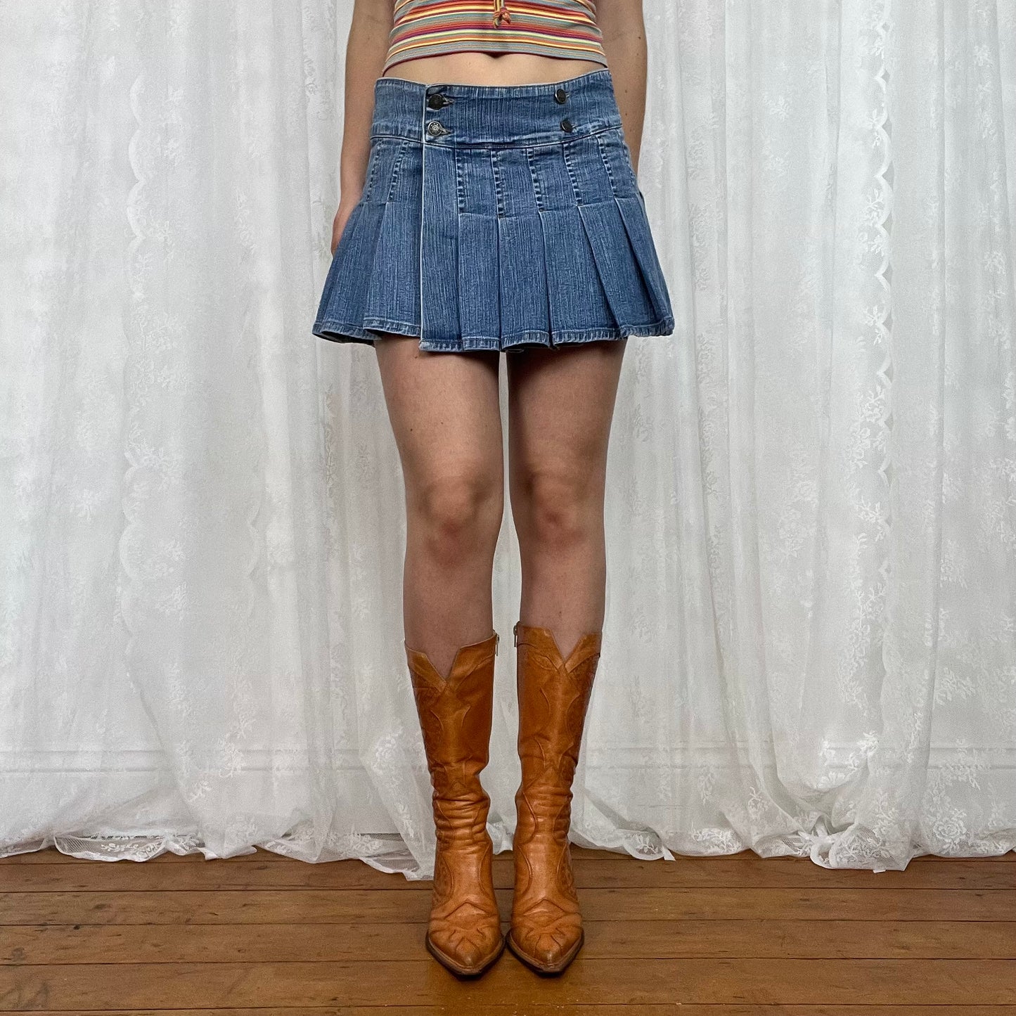 vintage 00s denim pleated mini skirt