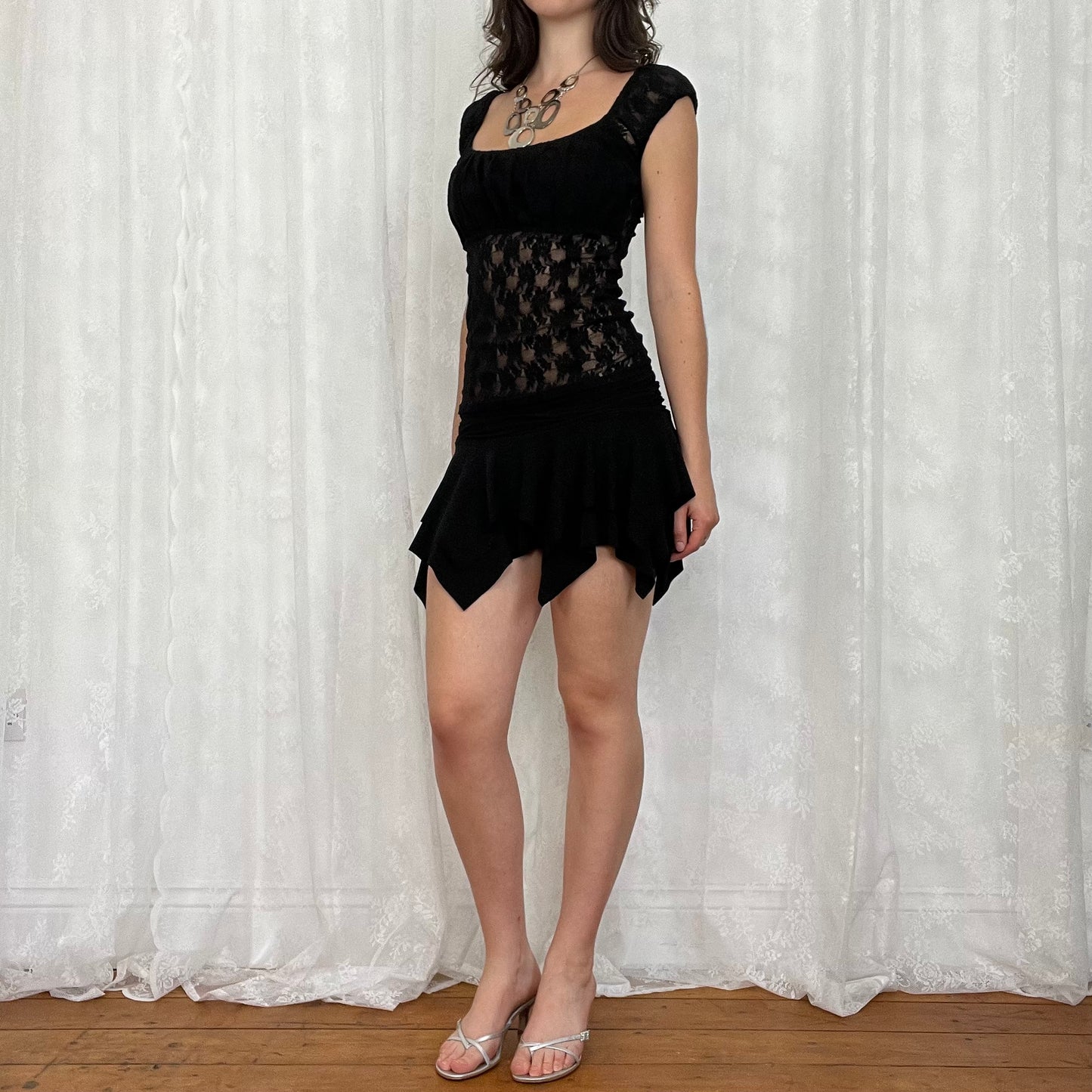 vintage 00s black lace milkmaid top