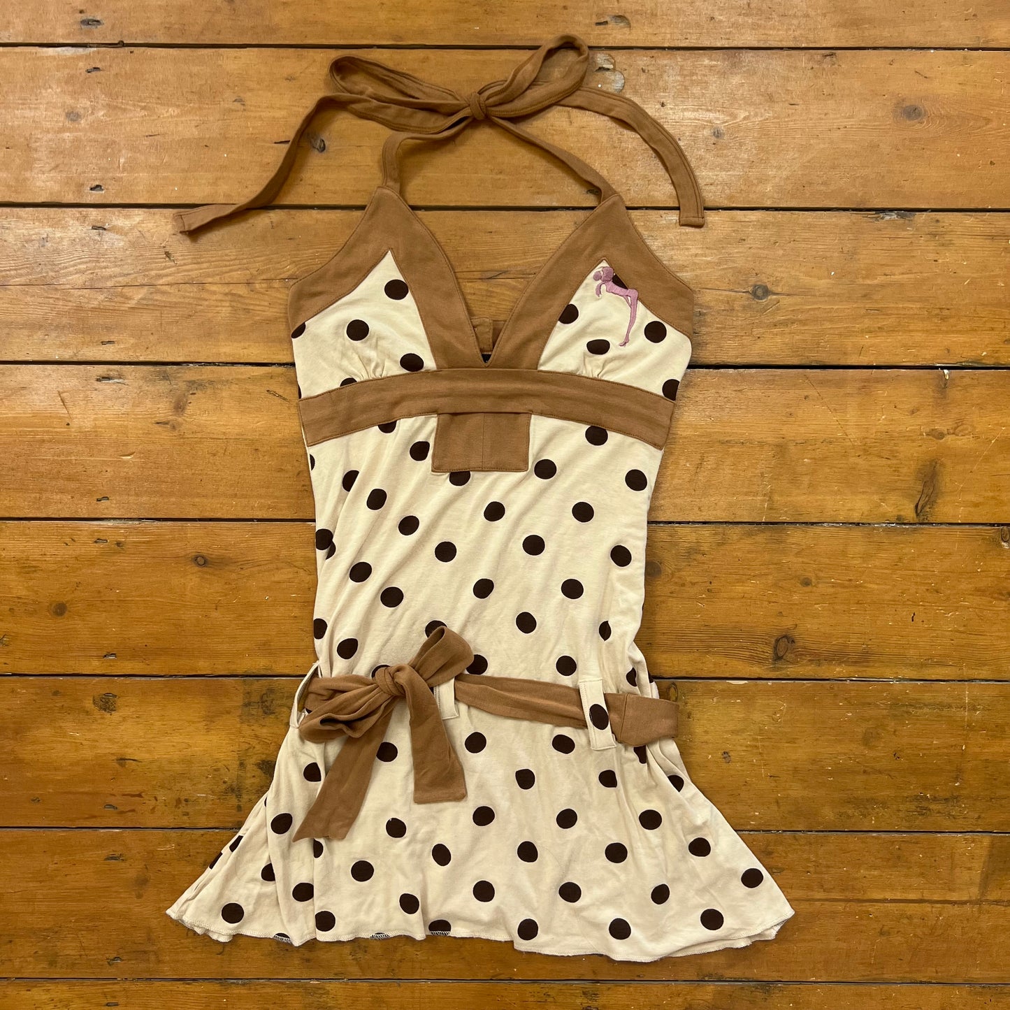 vintage 00s brown polka dot mini dress