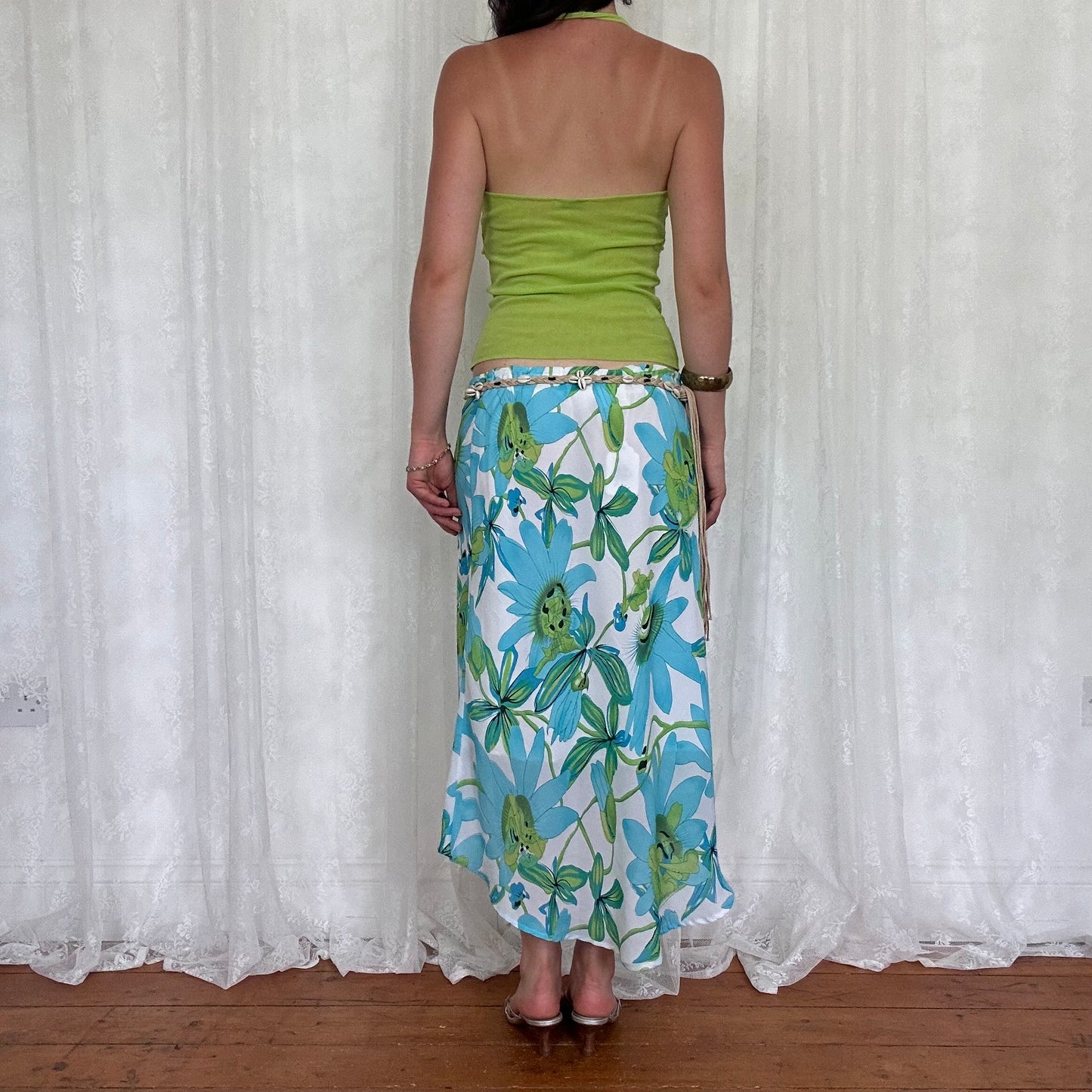 vintage 00s lime green mesh twist halter neck top