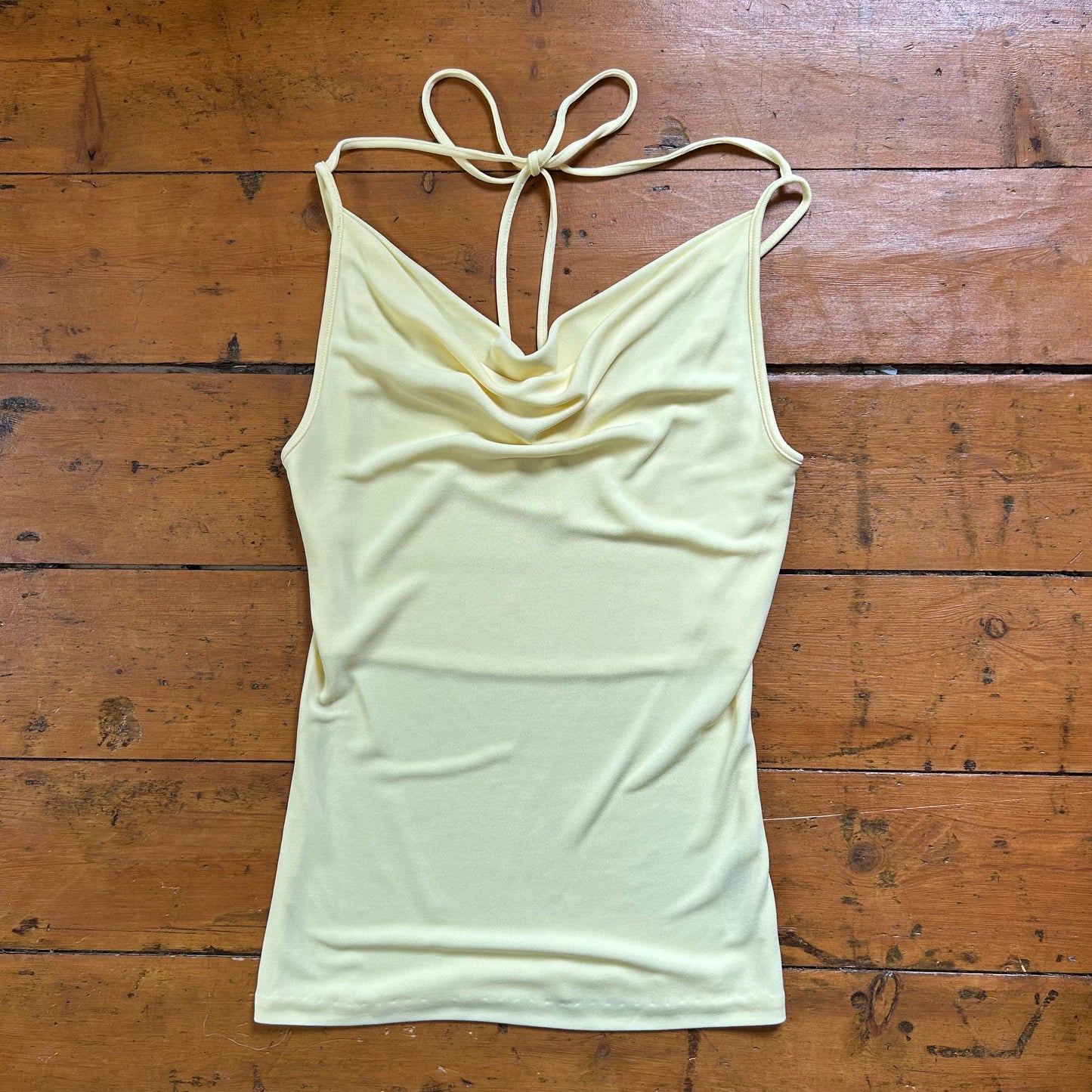 vintage 00s buttery yellow slinky cowl neck top