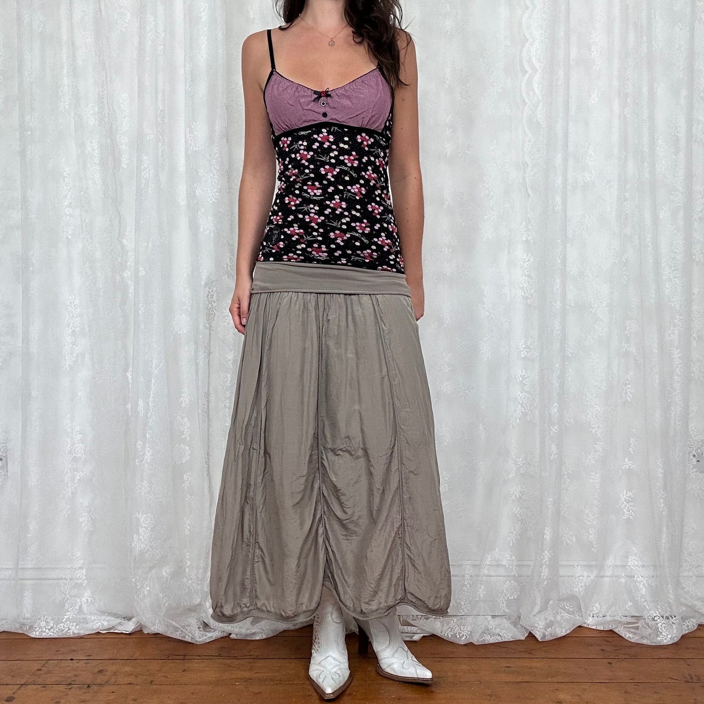 vintage 00s vive maria floral cami with gingham bust