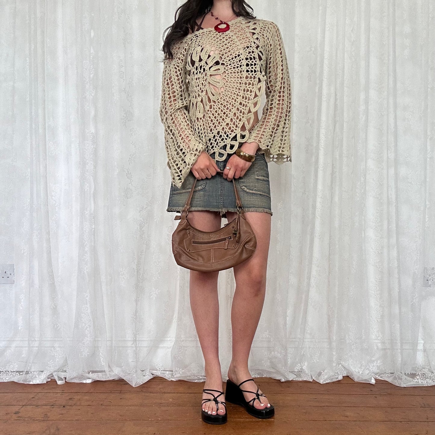 vintage 00s brown faux leather mini handbag