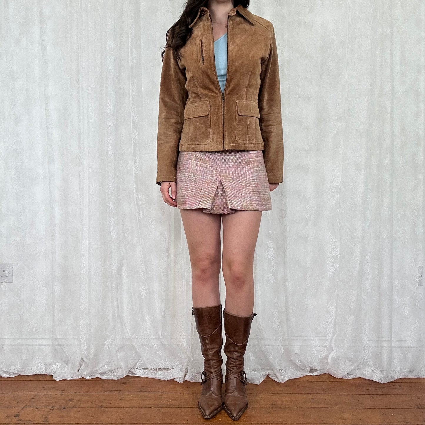 vintage 00s brown leather zip up jacket