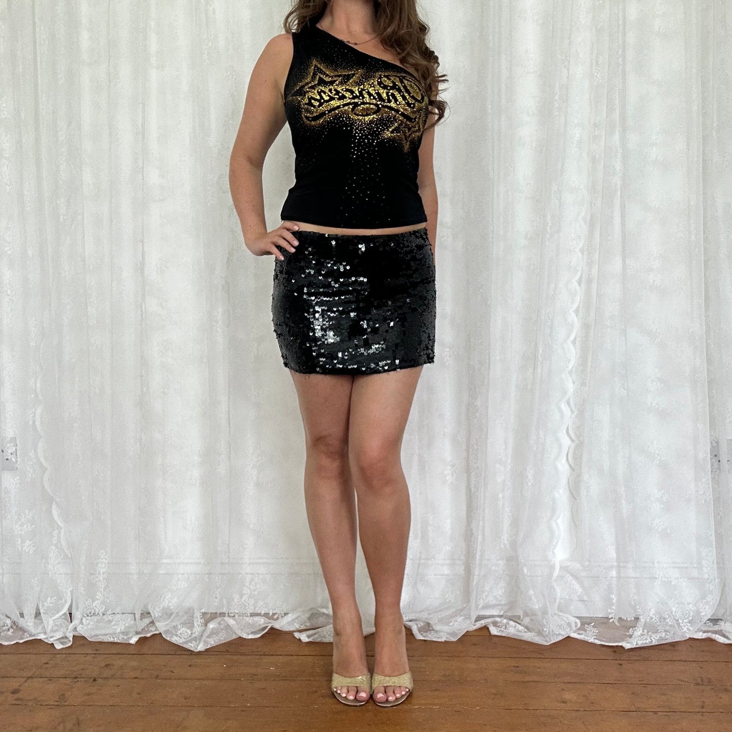 vintage 00s black sequin skirt