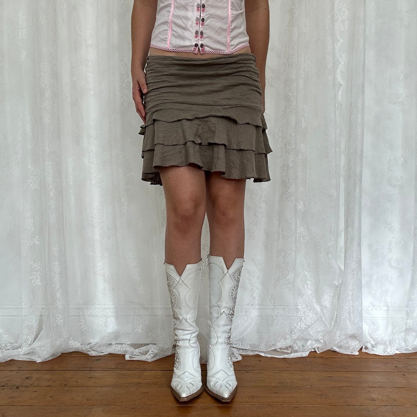 vintage 00s khaki grey rara mini skirt