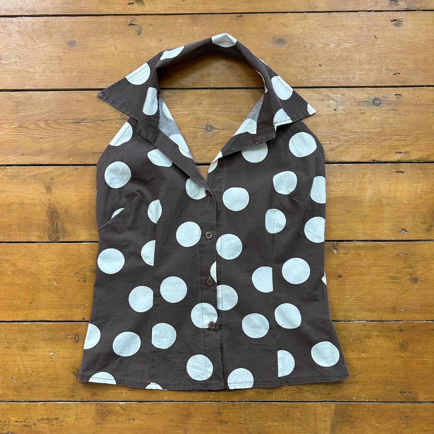vintage 00s brown polka dot halter top
