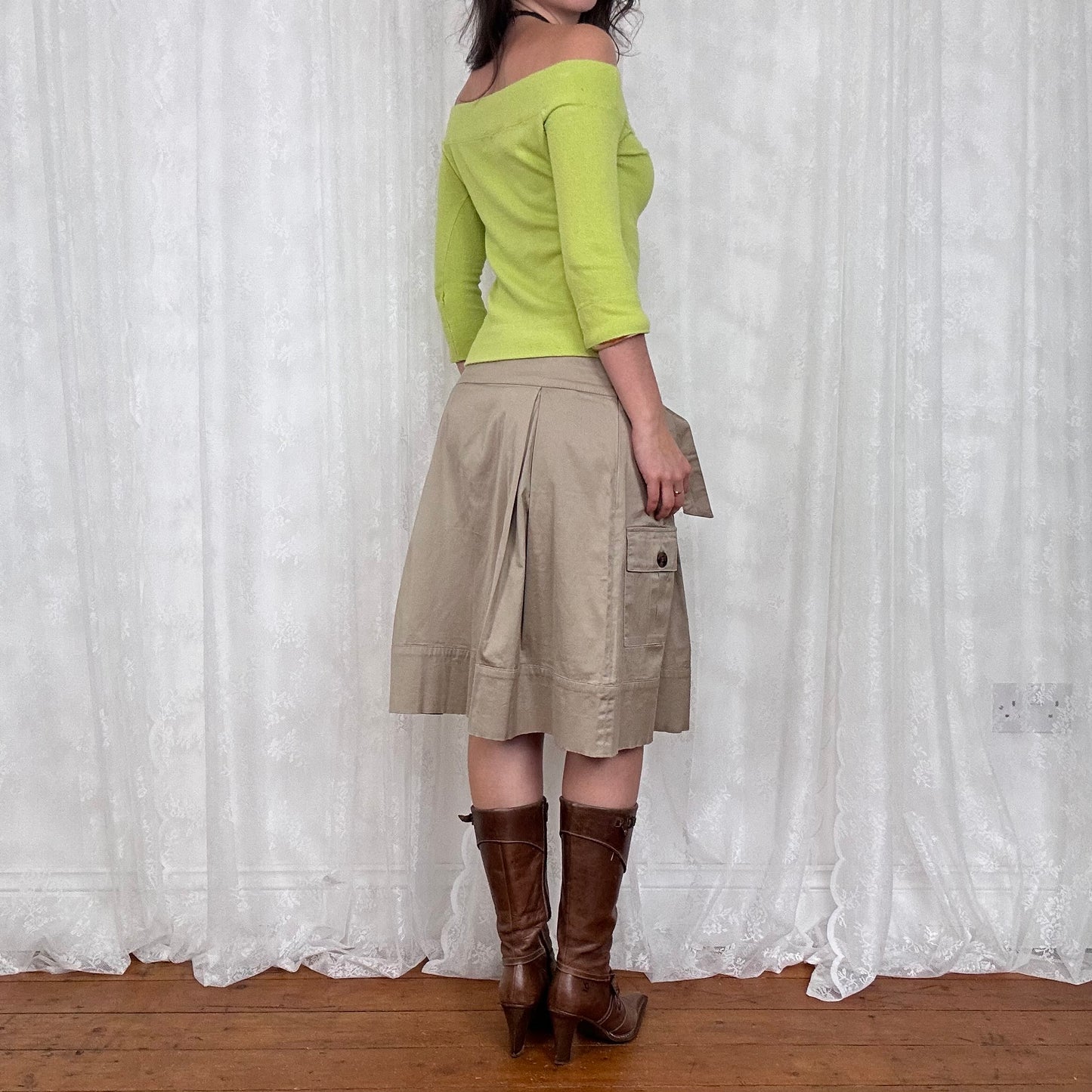 vintage 00s green crop sleeve fine knit jumper