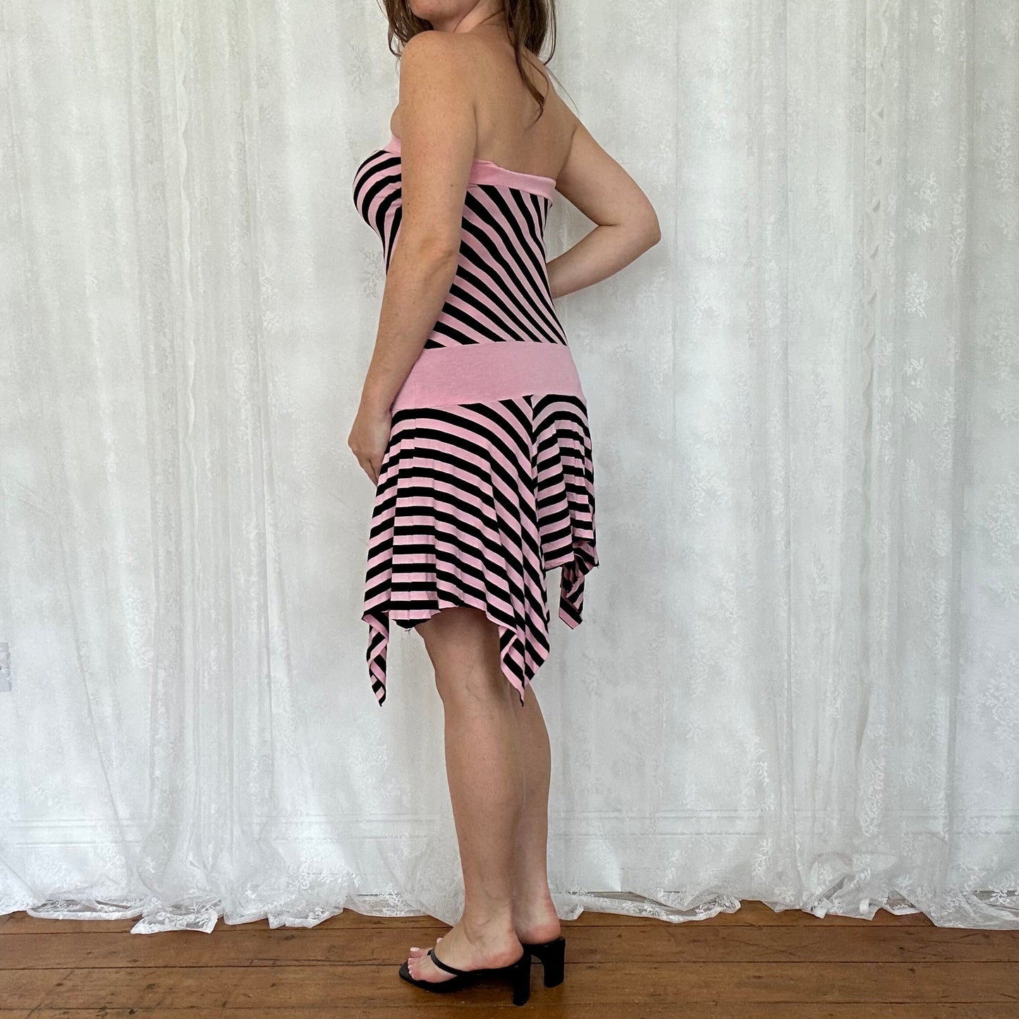 vintage 00s black and pink striped mini dress