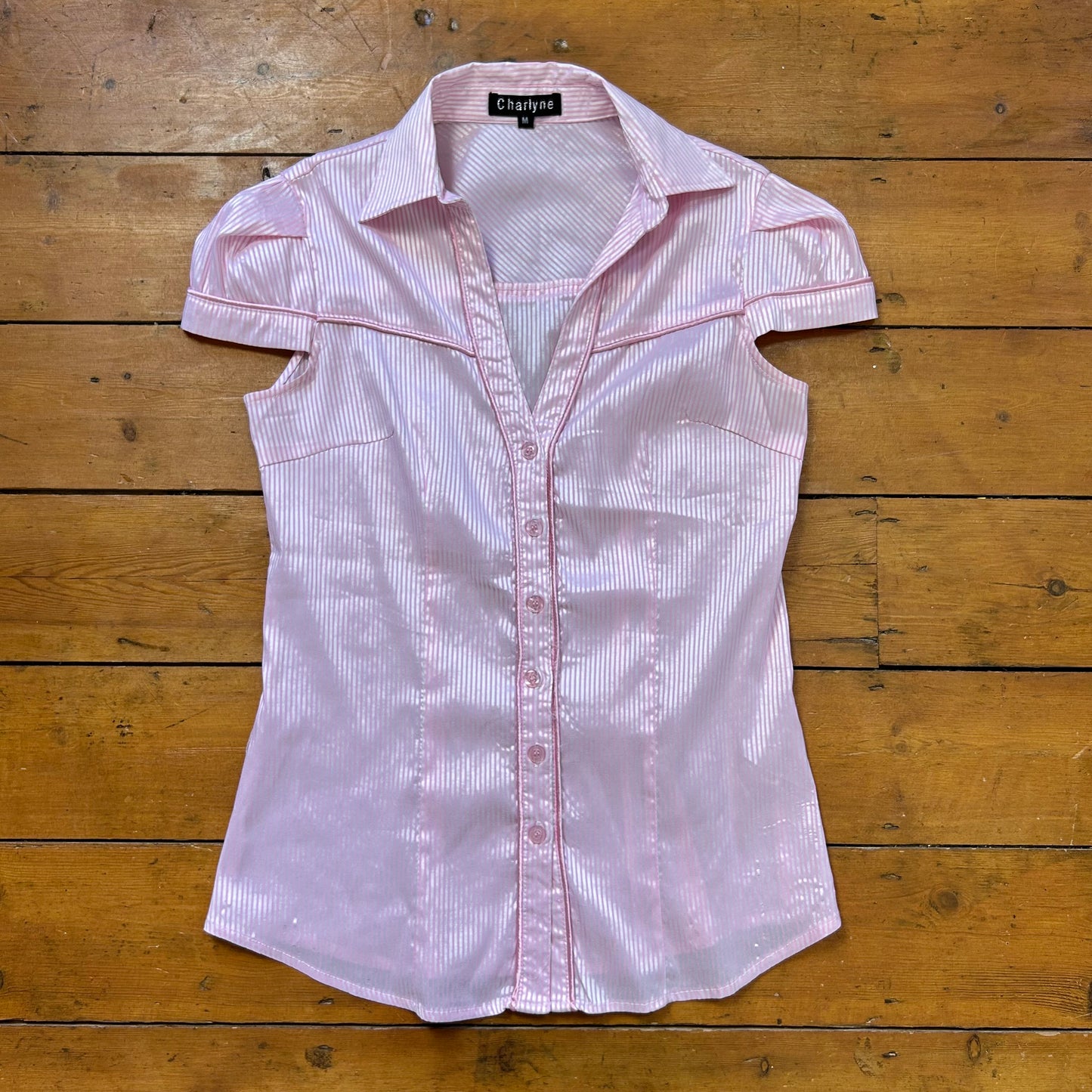 vintage 00s pink pinstripe short sleeve shirt