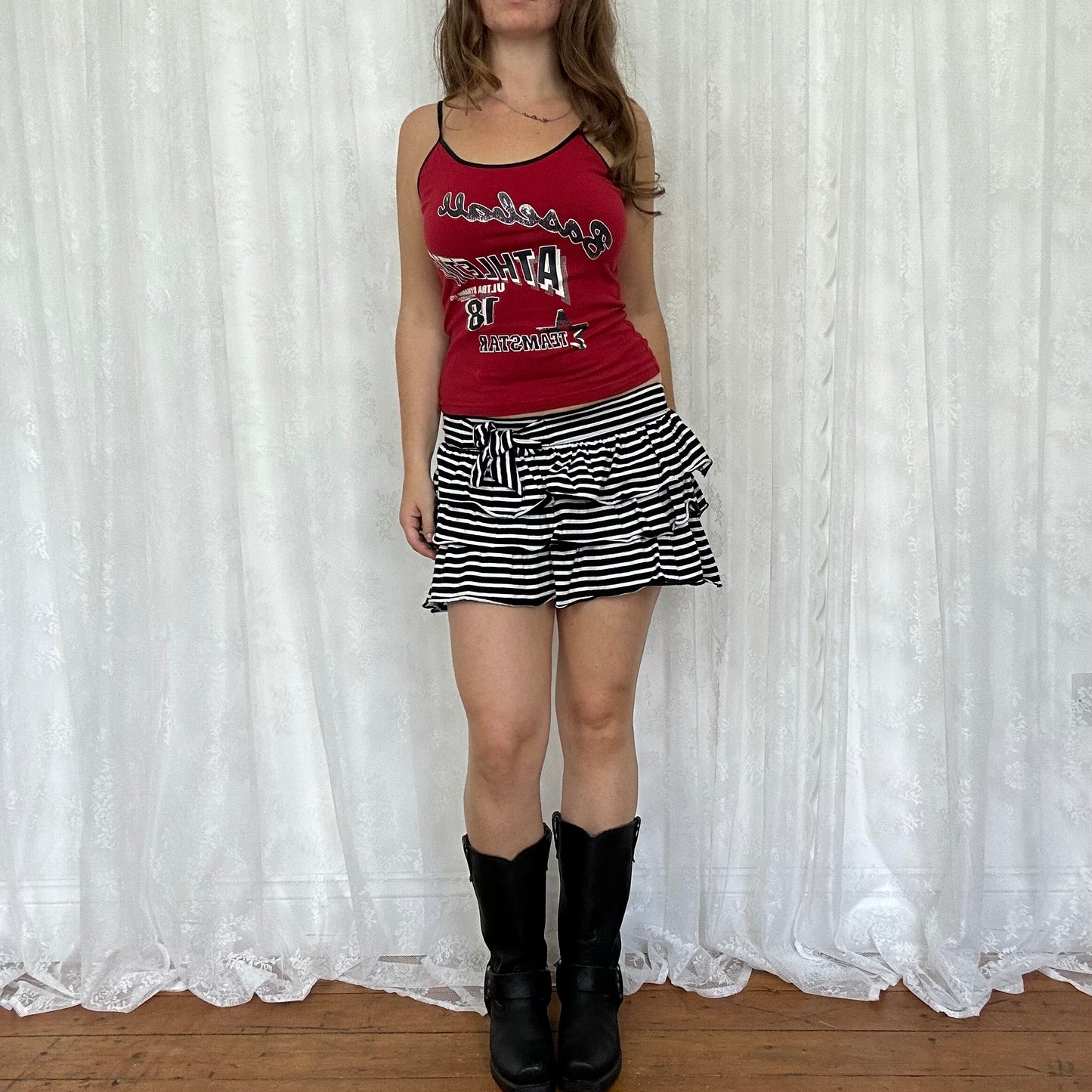 vintage 00s black stripey mini skirt