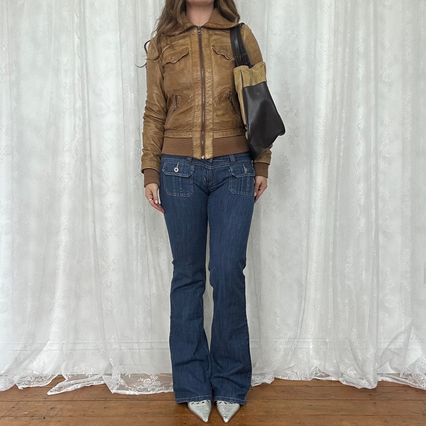 vintage 00s brown and beige cord shoulder bag