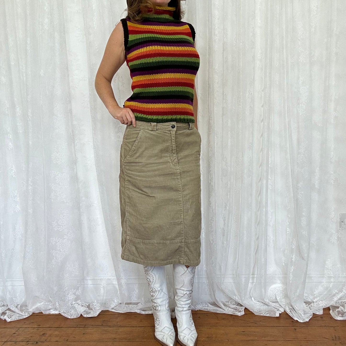 vintage 00s beige cord midi skirt