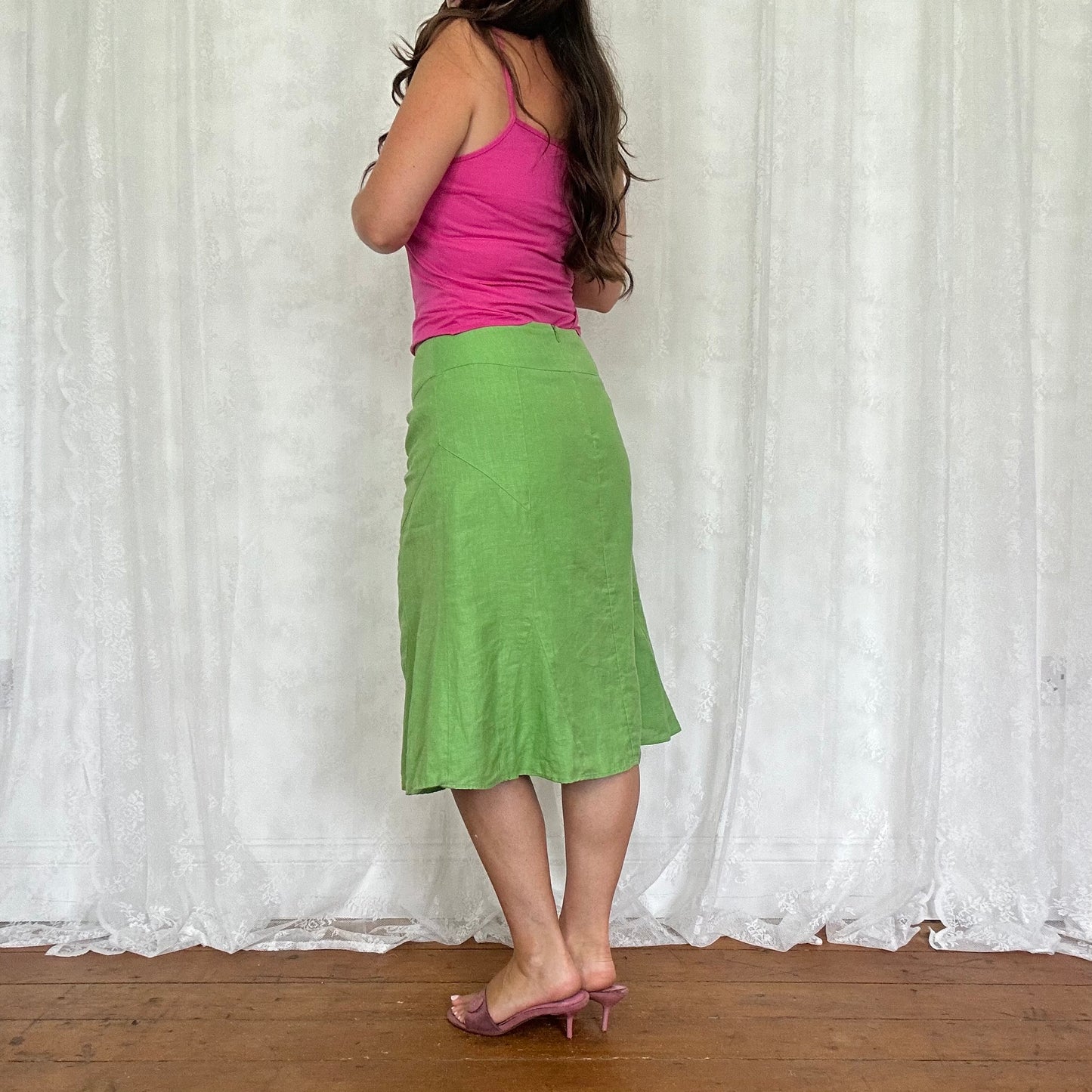 vintage 00s green linen midi skirt