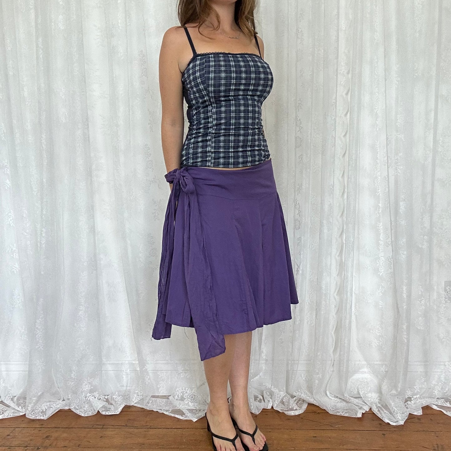 vintage 00s navy and purple checkered cami top