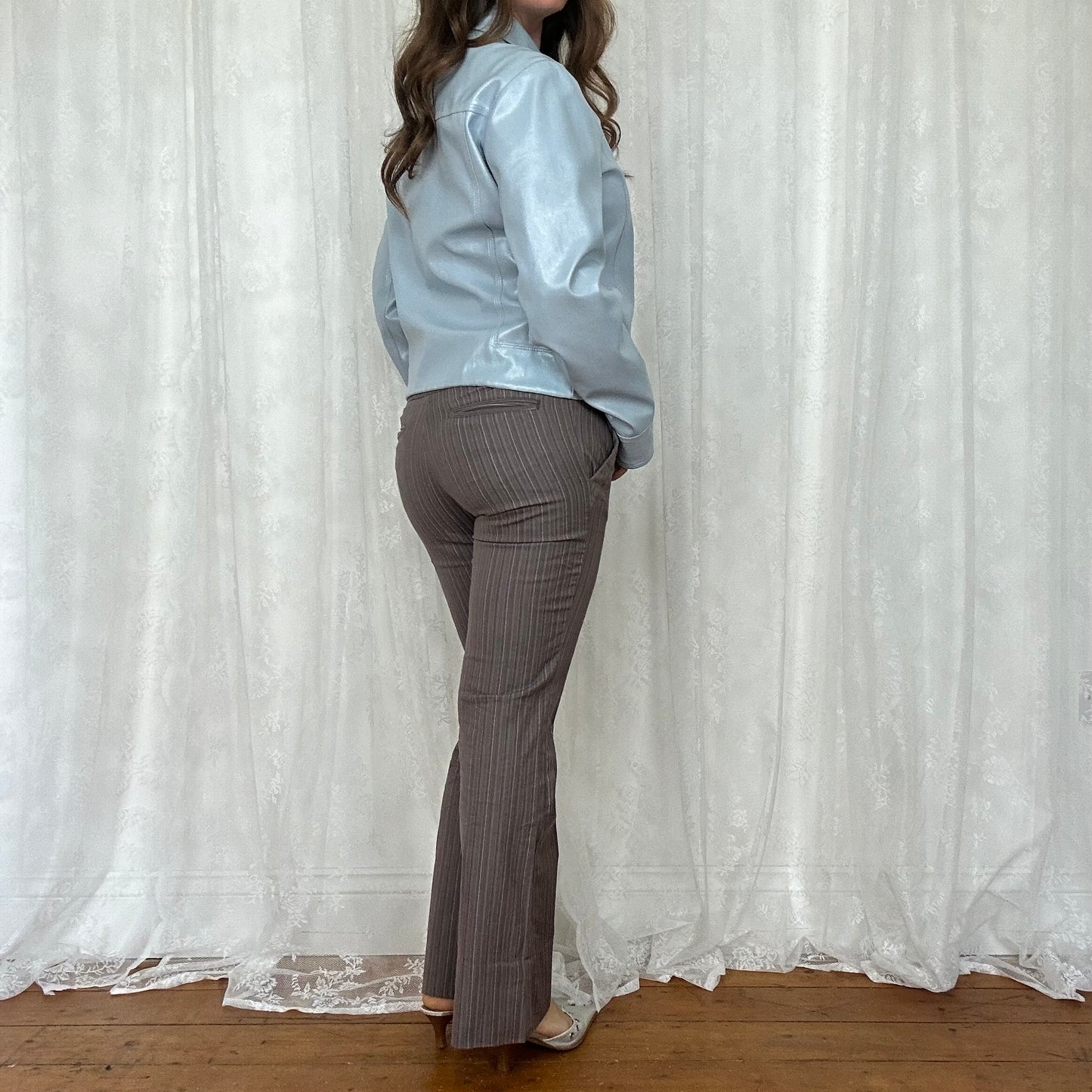 vintage 00s baby blue leather style zip up jacket