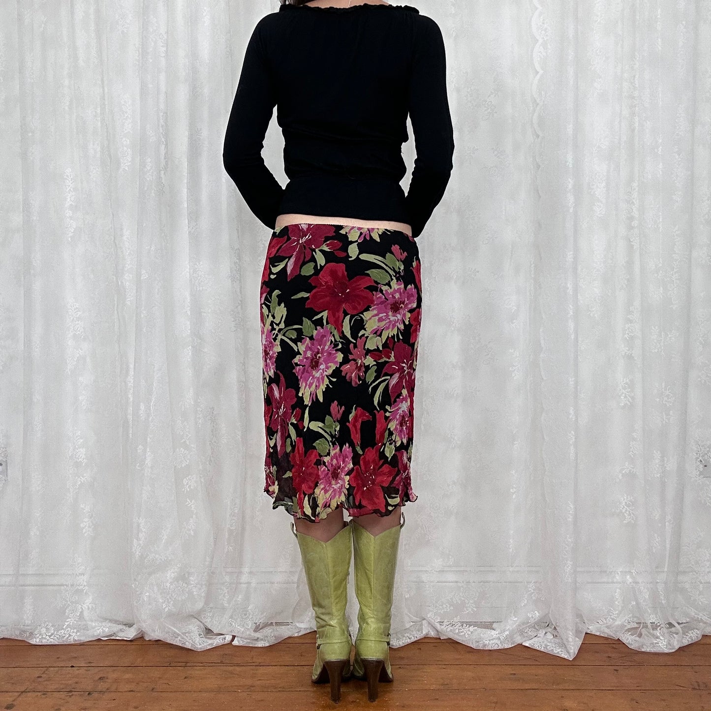 vintage 00s black shirred long sleeve milkmaid top
