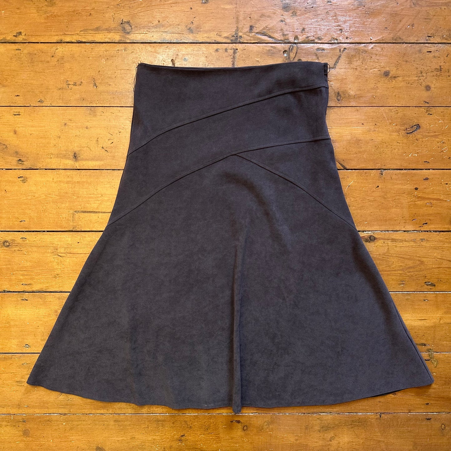 vintage 00s brown suedette midi skirt