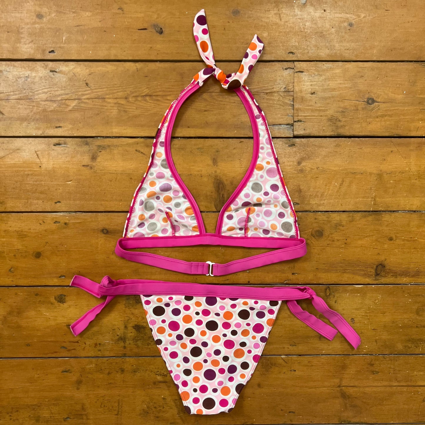 vintage 00s pink polka dot bikini set