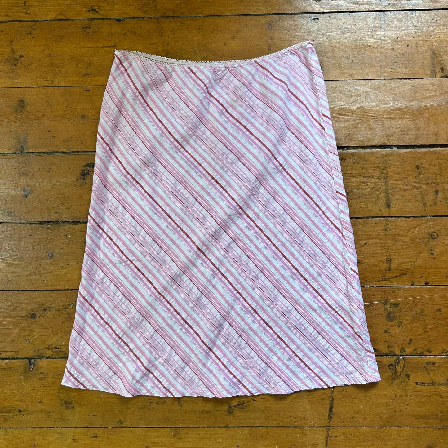 vintage 00s pink stripey midi skirt