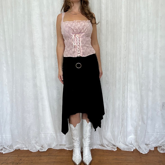 vintage 00s baby pink lace milkmaid top