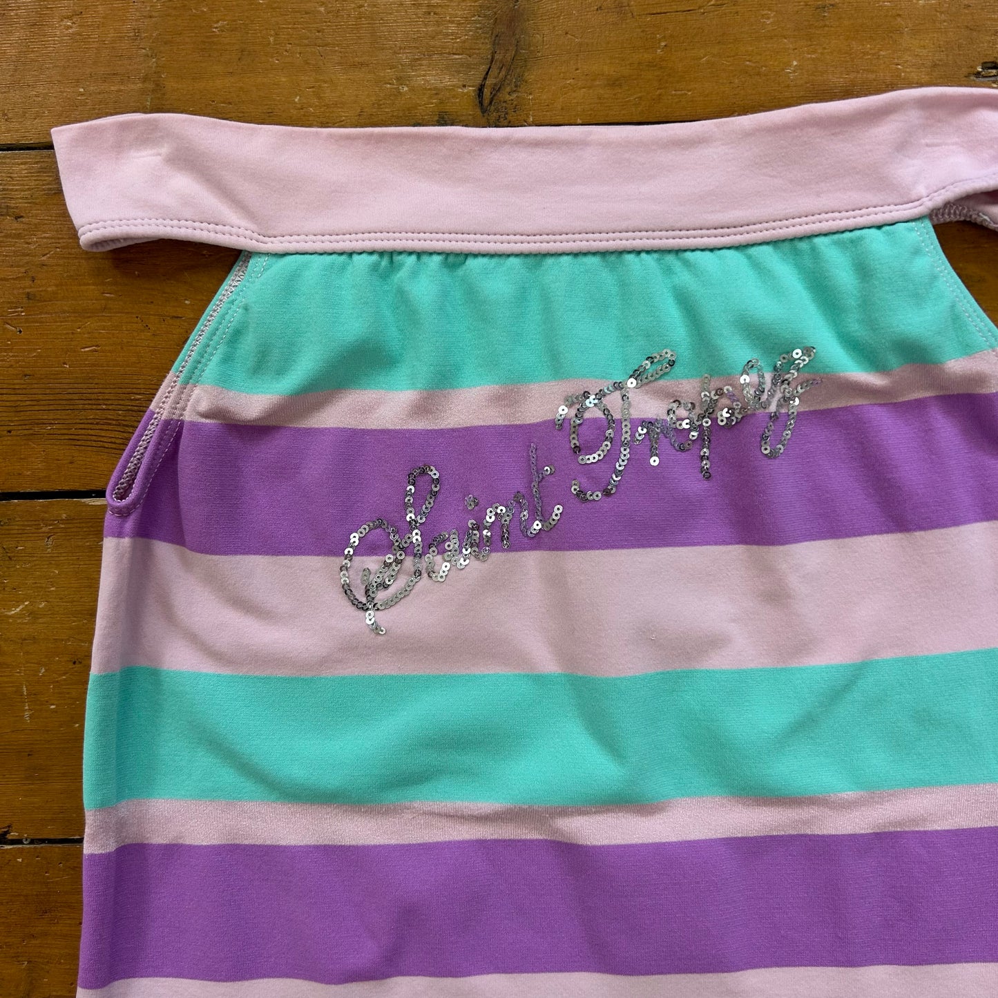 vintage 00s purple and blue striped off shoulder top