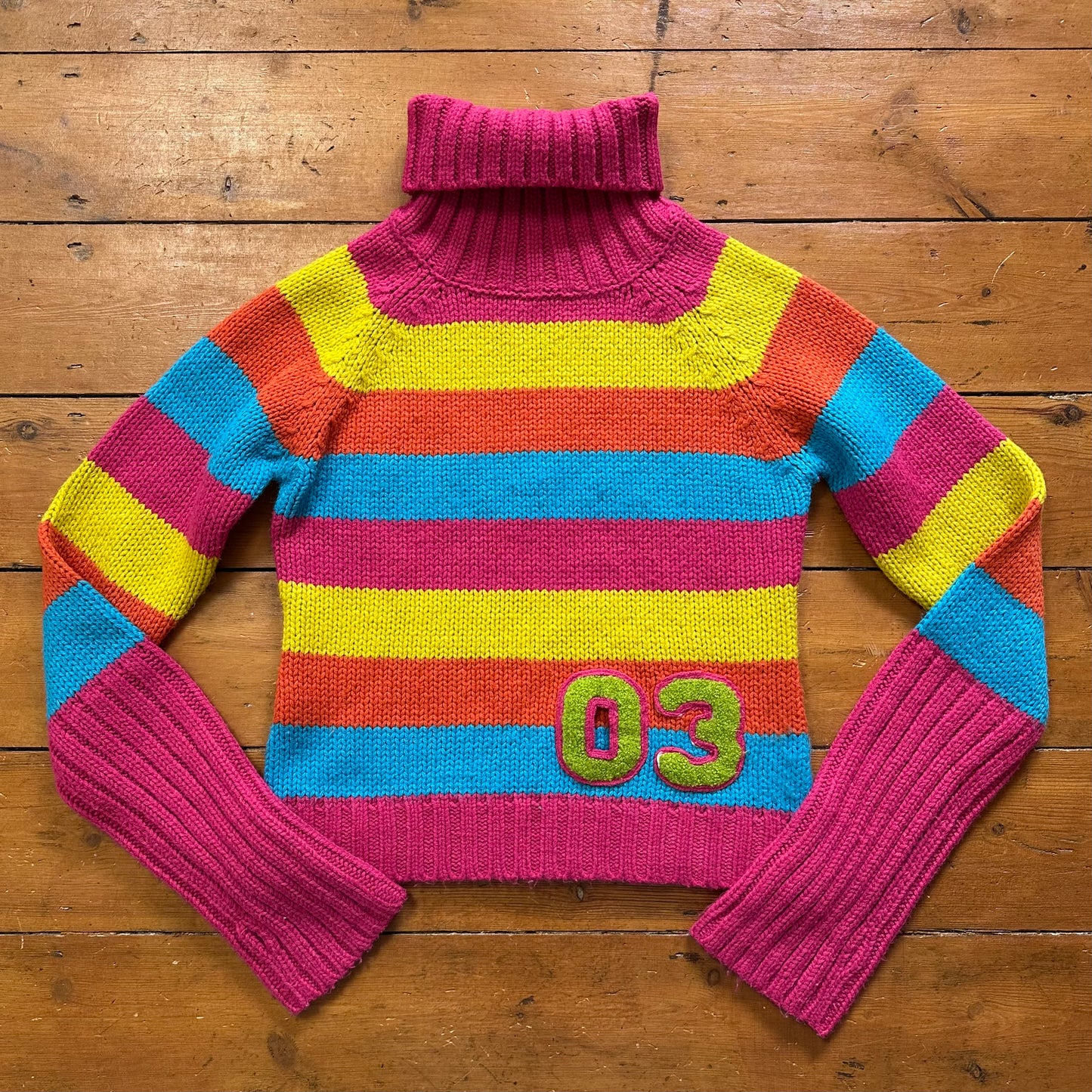 vintage 00s rainbow striped turtleneck jumper