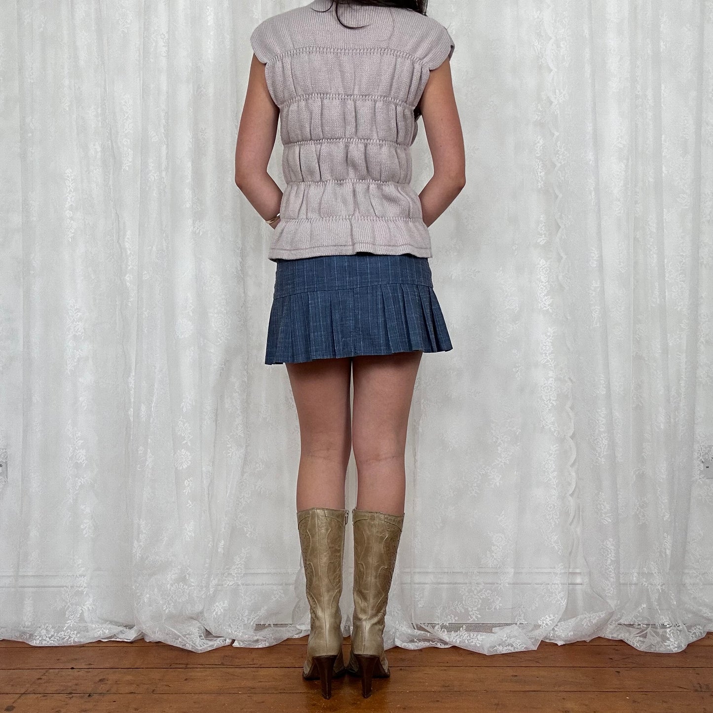 vintage 00s grey / beige ruched cardigan top