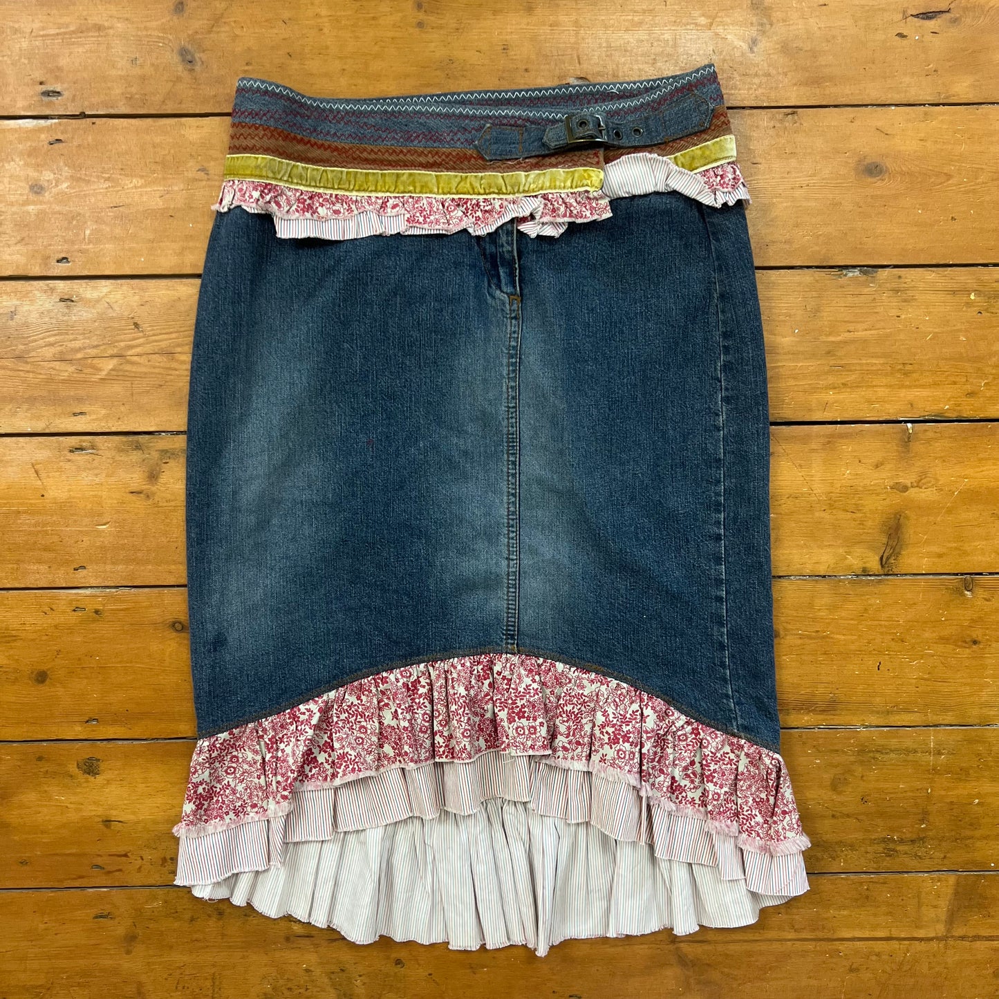 vintage 00s denim layered midi skirt