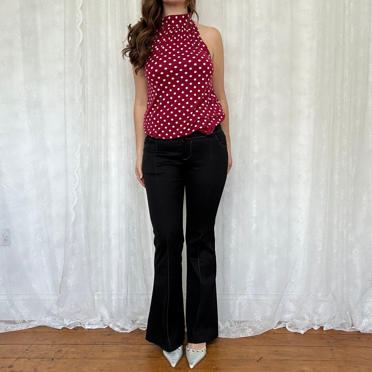 vintage 00s red polka dot high neck top