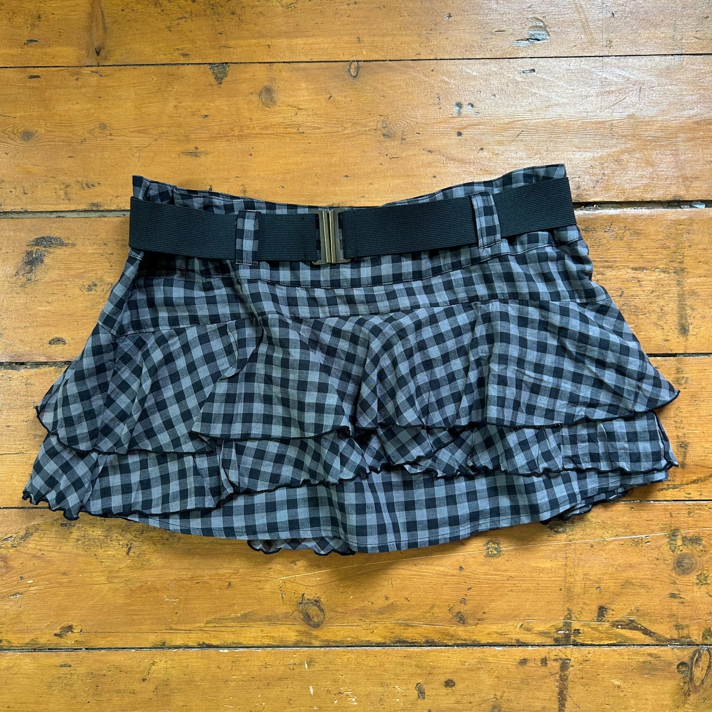 vintage 00s black and grey checkered rara skirt
